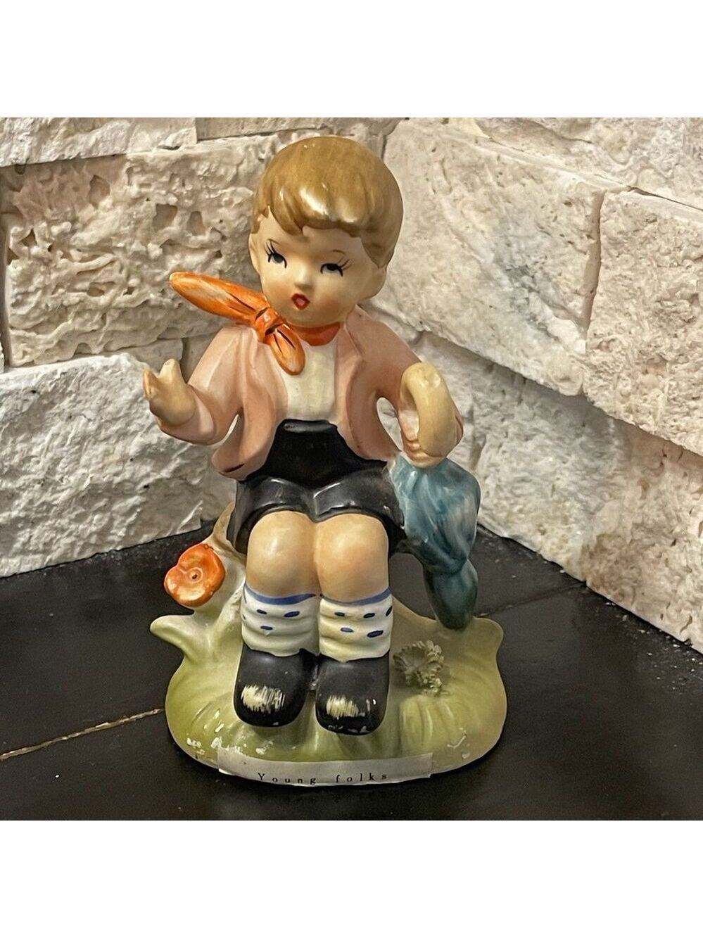 Arnart 5th Ave. Young Folks Ceramic Boy with Umbrella Handpainted Figurine Japan